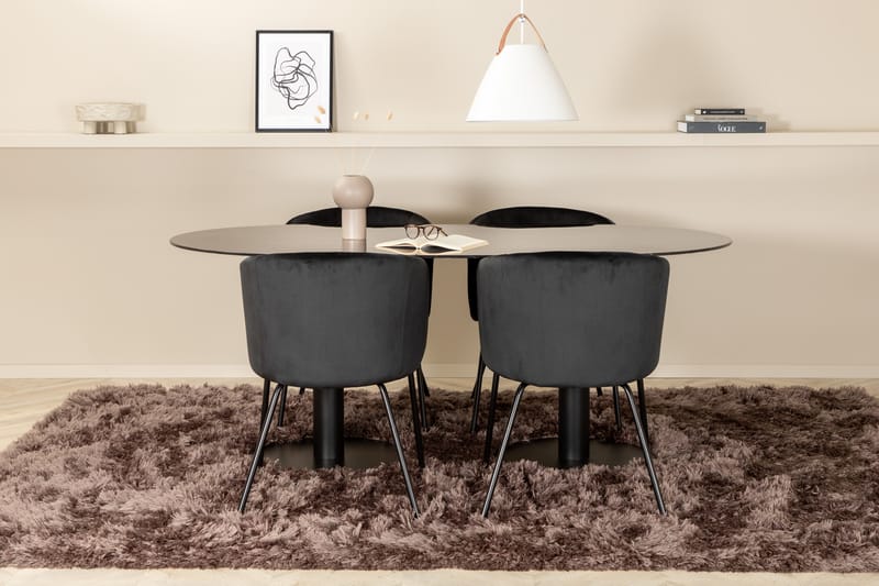 Matgrupp Pilis 180 cm Oval inkl 4 Beraid Sammetsstolar - Svart - Matgrupp