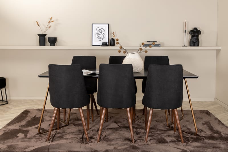 Matgrupp Pipaon 190 cm inkl 6 Mues Stolar - Svart/Koppar/Brun - Matgrupp