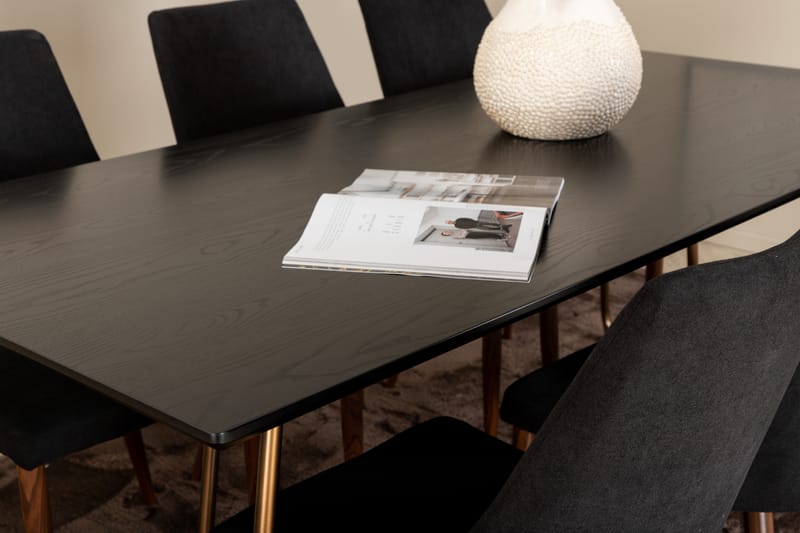 Matgrupp Pipaon 190 cm inkl 6 Mues Stolar - Svart/Koppar/Brun - Matgrupp