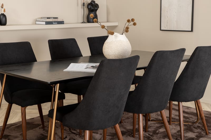 Matgrupp Pipaon 190 cm inkl 6 Mues Stolar - Svart/Koppar/Brun - Matgrupp