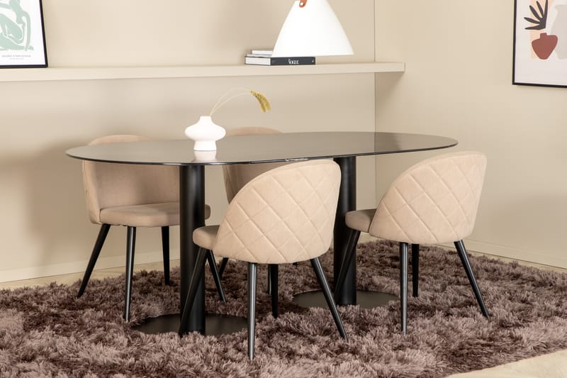 Matgrupp Pilis 180 cm Oval inkl 4 Vomeli Stolar - Svart/Beige - Matgrupp