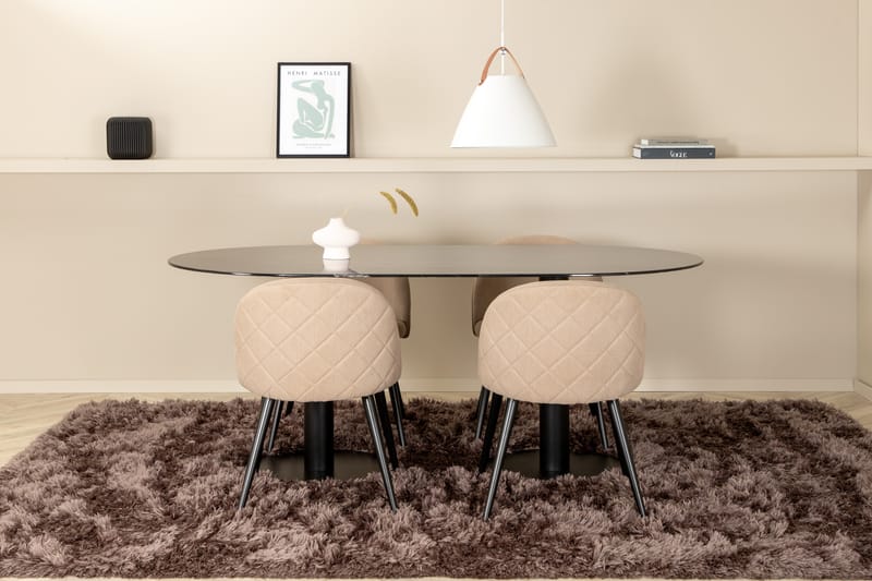 Matgrupp Pilis 180 cm Oval inkl 4 Vomeli Stolar - Svart/Beige - Matgrupp