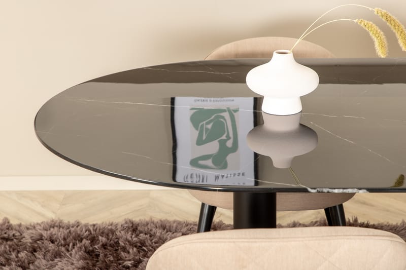 Matgrupp Pilis 180 cm Oval inkl 4 Vomeli Stolar - Svart/Beige - Matgrupp