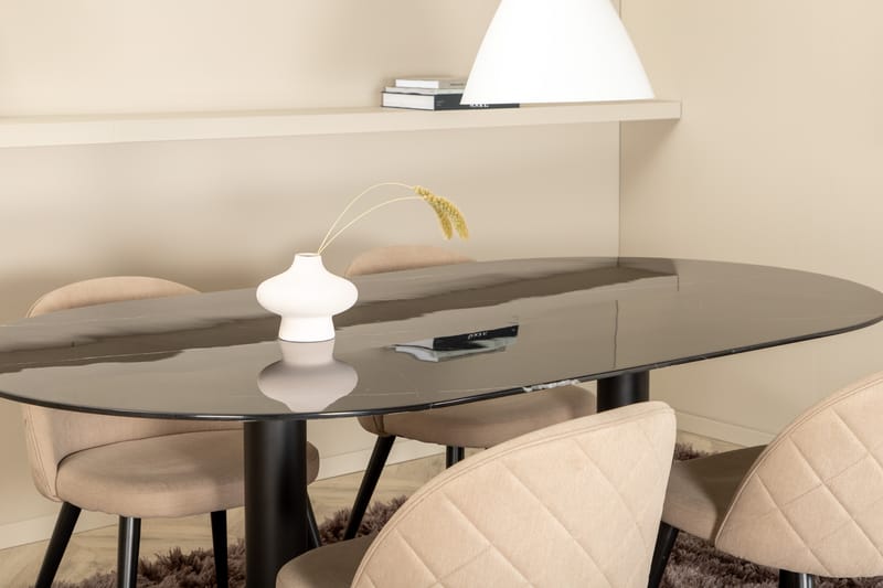 Matgrupp Pilis 180 cm Oval inkl 4 Vomeli Stolar - Svart/Beige - Matgrupp