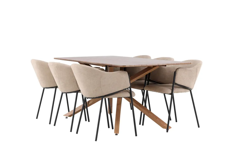 Matgrupp Piazza 180 cm Rektangulär med 6 Evelina stolar, Mocca/Beige