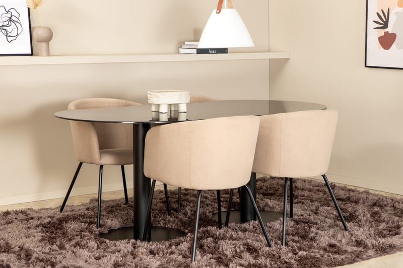 Matgupp Pilis 180 cm Oval inkl 4 Beraid Stolar - Marmor/Svart/Beige - Matgrupp