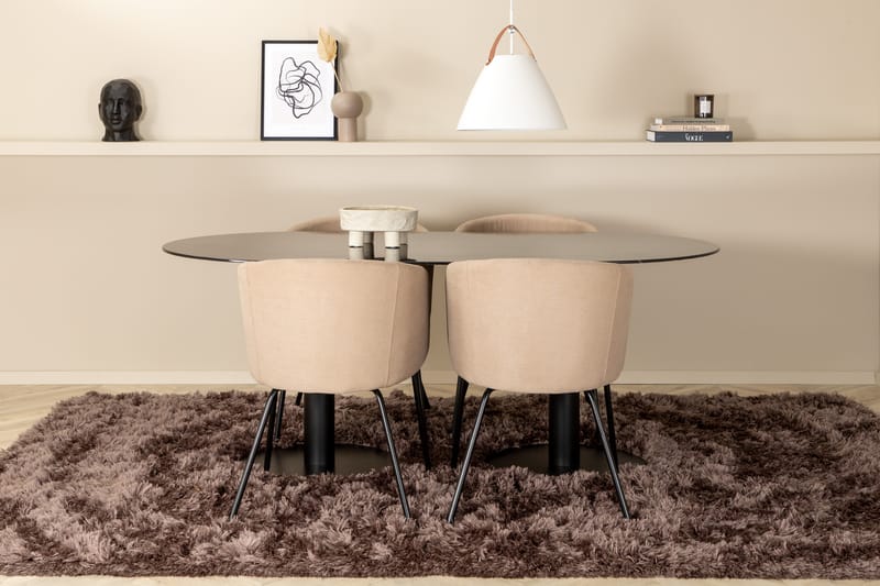 Matgupp Pilis 180 cm Oval inkl 4 Beraid Stolar - Marmor/Svart/Beige - Matgrupp