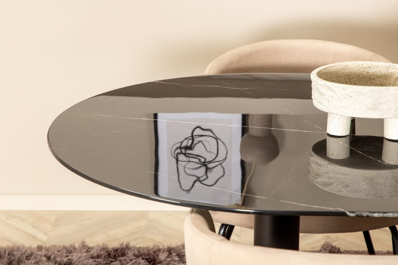 Matgupp Pilis 180 cm Oval inkl 4 Beraid Stolar - Marmor/Svart/Beige - Matgrupp