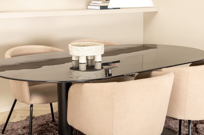 Matgupp Pilis 180 cm Oval inkl 4 Beraid Stolar - Marmor/Svart/Beige - Matgrupp