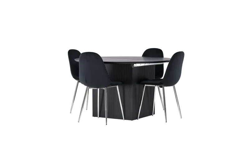 Matilda Matgrupp 130 cm Rund med 4 Polar Stolar - Svart - Möbler - Bord & matgrupp - Matgrupp