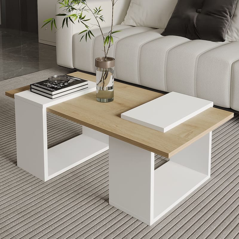 Matris Soffbord 90x37x46,6 cm - Vit och Sapphire Oak - Möbler - Bord & matgrupp - Soffbord