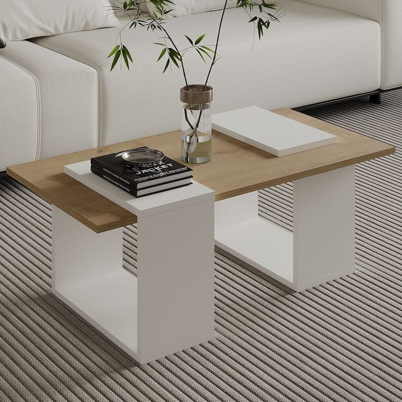 Matris Soffbord 90x37x46,6 cm - Vit och Sapphire Oak - Möbler - Bord & matgrupp - Soffbord