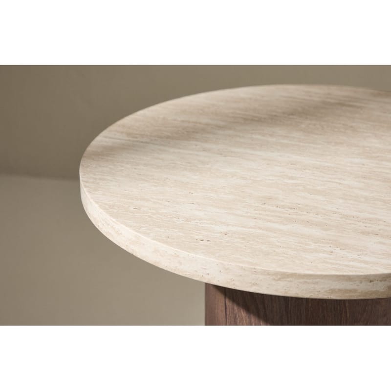 Megg 50 cm Runt Soffbord i Sten med Träunderrede - Beige - Möbler - Bord & matgrupp - Soffbord