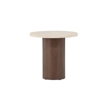 Megg 50 cm Runt Soffbord i Sten med Träunderrede - Beige - Möbler - Bord & matgrupp - Soffbord