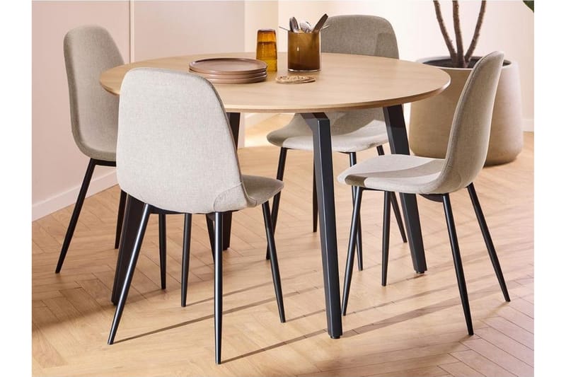 Motona Matgrupp Rund 120 cm + 4 st Salaman Matstolar - Svart/Beige - Möbler - Bord & matgrupp - Matgrupp