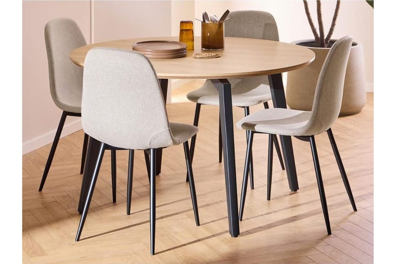 Motona Matgrupp Rund 120 cm + 4 st Salaman Matstolar, Svart/Beige