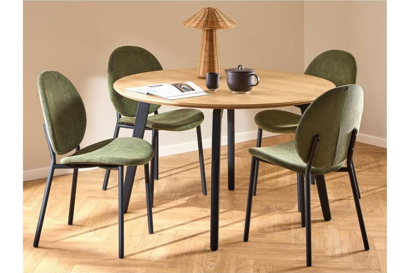 Motona Matgrupp Rund 120 cm + 4 st Toroni Matstolar, Svart/Grön