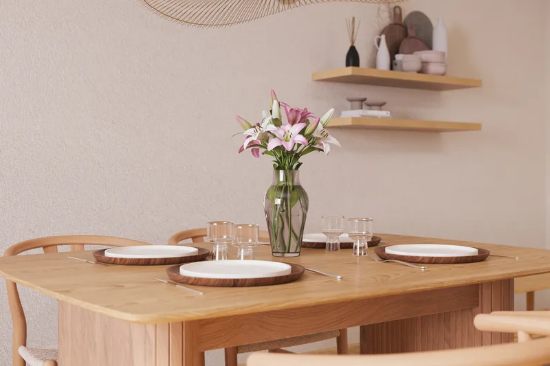 Navjot Matgrupp 140 cm med 4 Dastoori Matstol - Ek - Möbler - Bord & matgrupp - Matgrupp