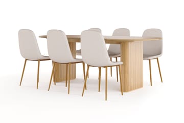 Neandir Ovalt Matbord 220 cm EK +  6 st Naira stol beige med ek ben - Natur/Beige - Möbler - Bord & matgrupp - Matgrupp