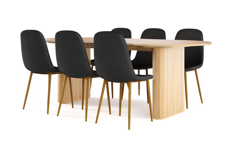 Neandir Ovalt Matbord 220 cm EK +  8 st Naira stol svart med ek ben, Natur/Svart