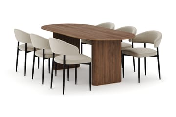 Neandir Ovalt Matbord 220 cm med 6 Sawako Stolar