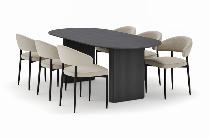 Neandir Ovalt Matbord 220 cm med 6 Sawako Stolar - Svart - Möbler - Bord & matgrupp - Matgrupp