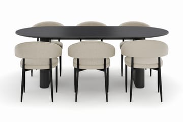 Neandir Ovalt Matbord 220 cm med 6 Sawako Stolar - Svart - Möbler - Bord & matgrupp - Matgrupp