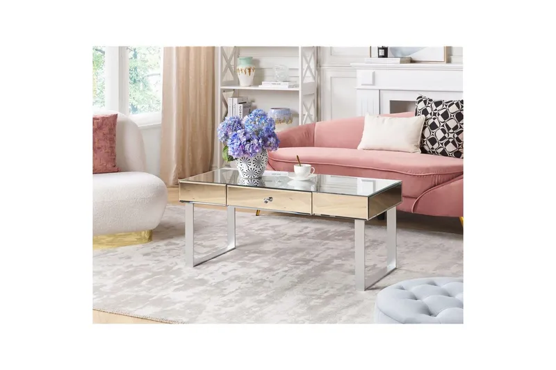 Nesle Rektangulärt Soffbord med Lådor 110 cm i Glas - Spegelsilver - Möbler - Bord & matgrupp - Soffbord