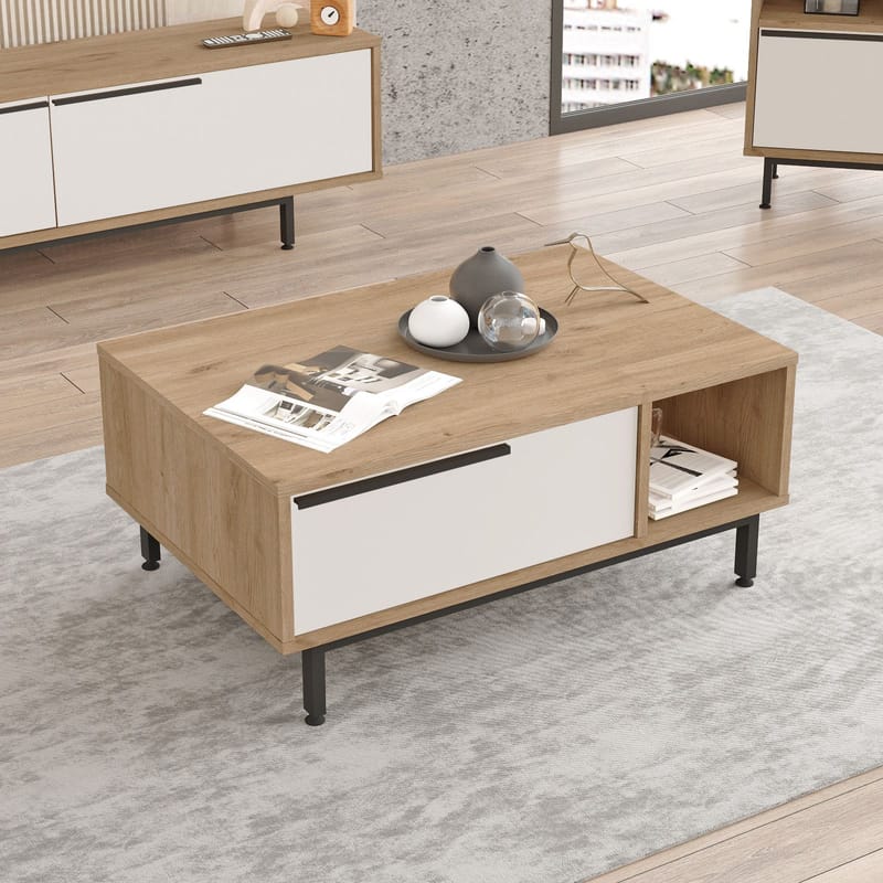 Nilena Soffbord 90x37,6x60 cm - Ek och vitt - Möbler - Bord & matgrupp - Soffbord