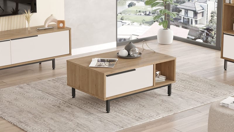 Nilena Soffbord 90x37,6x60 cm - Ek och vitt - Möbler - Bord & matgrupp - Soffbord