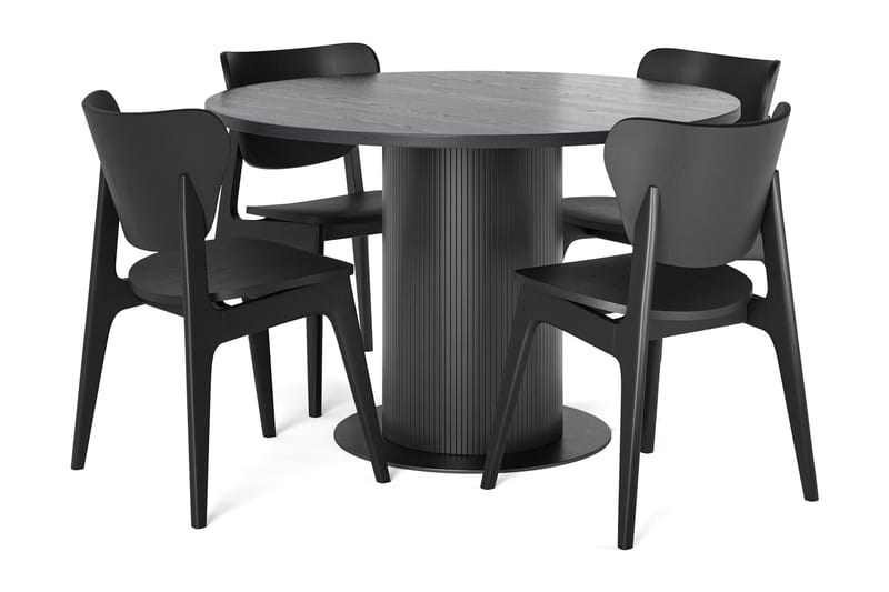Noira Matbord 120 cm Ek Runt med 4 st Jerup Matstol, Svart
