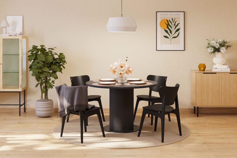 Noira Matbord 120 cm Ek Runt med 4 st Jerup Matstol - Svart - Möbler - Bord & matgrupp - Matgrupp