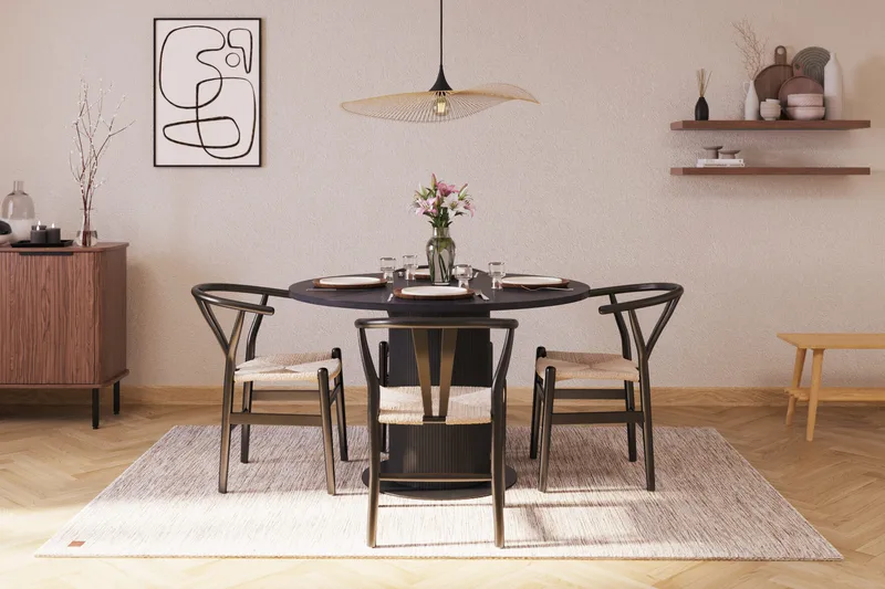 Noira Matgrupp 120 cm Massiv Ek Rund med 4 Dastoori Matstol - 2220067-4,2206128-1 - Svart - Möbler - Bord & matgrupp - Matgrupp