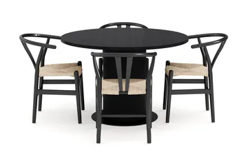 Noira Matgrupp 120 cm Massiv Ek Rund med 4 Dastoori Matstol - 2220067-4,2206128-1 - Svart - Möbler - Bord & matgrupp - Matgrupp