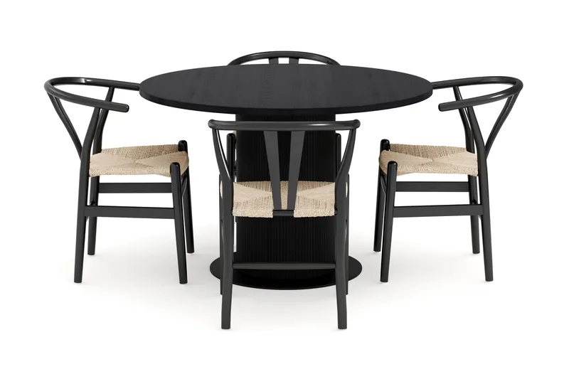 Noira Matgrupp 120 cm Massiv Ek Rund med 4 Dastoori Matstol - 2220067-4,2206128-1 - Svart - Möbler - Bord & matgrupp - Matgrupp