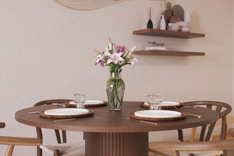 Noira Matgrupp 120 cm Massiv Valnöt Rund med 4 Dastoori Matstol - 2220070-4,2098428-1 - Brun / Beige / Valnöt - Möbler - Bord & matgrupp - Matgrupp