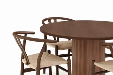 Noira Matgrupp 120 cm Massiv Valnöt Rund med 4 Dastoori Matstol - 2220070-4,2098428-1 - Brun / Beige / Valnöt - Möbler - Bord & matgrupp - Matgrupp