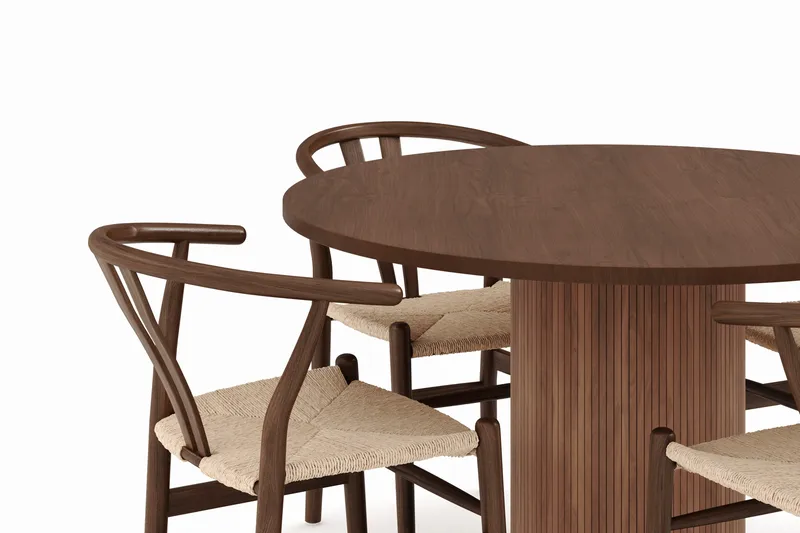 Noira Matgrupp 120 cm Massiv Valnöt Rund med 4 Dastoori Matstol - 2220070-4,2098428-1 - Brun / Beige / Valnöt - Möbler - Bord & matgrupp - Matgrupp