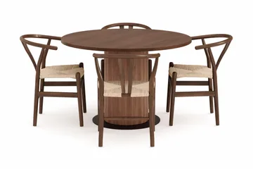 Noira Matgrupp 120 cm Massiv Valnöt Rund med 4 Dastoori Matstol - 2220070-4,2098428-1 - Brun / Beige / Valnöt - Möbler - Bord & matgrupp - Matgrupp