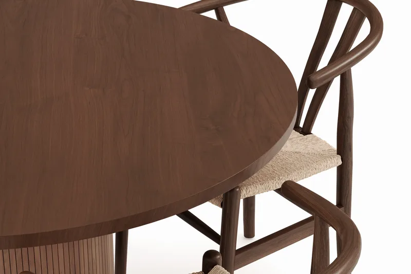 Noira Matgrupp 120 cm Massiv Valnöt Rund med 4 Dastoori Matstol - 2220070-4,2098428-1 - Brun / Beige / Valnöt - Möbler - Bord & matgrupp - Matgrupp