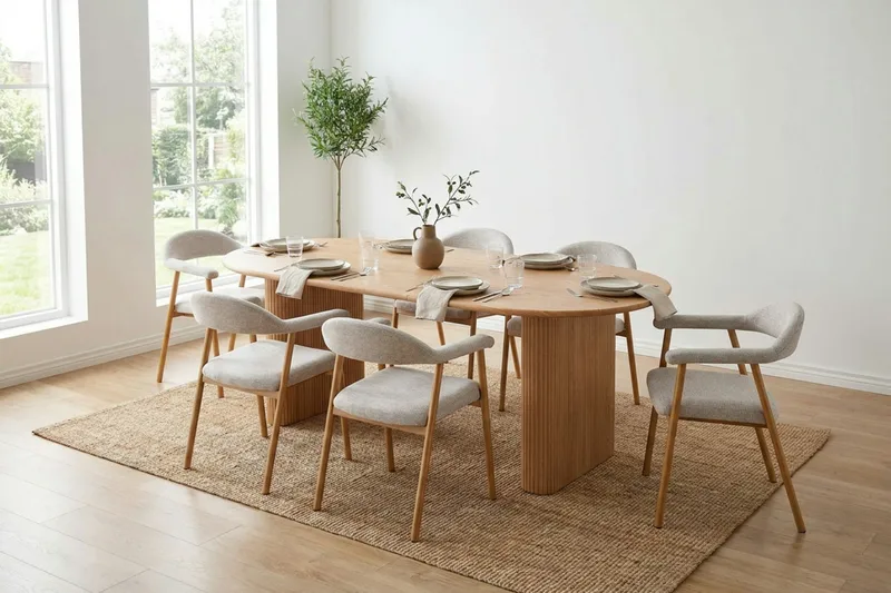 Noira Matgrupp 160-220 cm förlängningsbart i Ek med 6 Ronja Matstolar - Sand/Ek - Möbler - Bord & matgrupp - Matgrupp