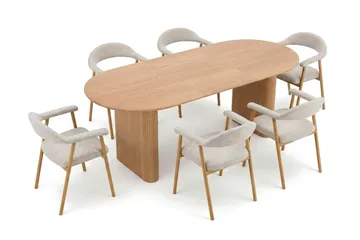 Noira Matgrupp 160-220 cm förlängningsbart i Ek med 6 Ronja Matstolar - Sand/Ek - Möbler - Bord & matgrupp - Matgrupp