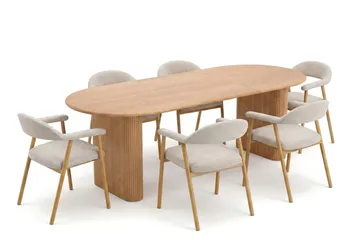 Noira Matgrupp 160-220 cm förlängningsbart i Ek med 6 Ronja Matstolar - Sand/Ek - Möbler - Bord & matgrupp - Matgrupp