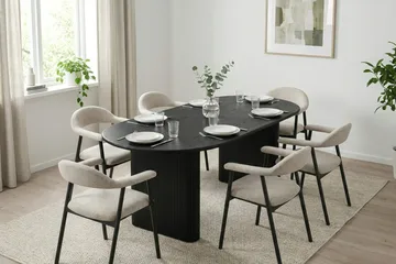 Noira Matgrupp 160-220 cm förlängningsbart i Svart med 6 Ronja Matstolar - Beige/Svart - Möbler - Bord & matgrupp - Matgrupp