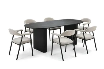 Noira Matgrupp 160-220 cm förlängningsbart i Svart med 6 Ronja Matstolar - Beige/Svart - Möbler - Bord & matgrupp - Matgrupp