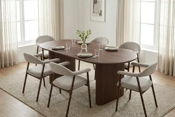Noira Matgrupp 160-220 cm förlängningsbart i Valnöt med 6 Ronja Matstolar - Sand/Valnöt - Möbler - Bord & matgrupp - Matgrupp