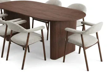 Noira Matgrupp 160-220 cm förlängningsbart i Valnöt med 6 Ronja Matstolar - Sand/Valnöt - Möbler - Bord & matgrupp - Matgrupp
