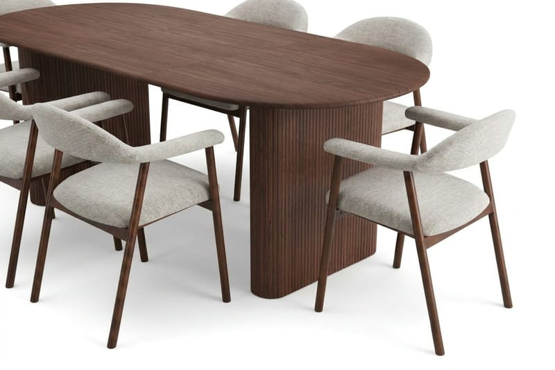 Noira Matgrupp 160-220 cm förlängningsbart i Valnöt med 6 Ronja Matstolar - Sand/Valnöt - Möbler - Bord & matgrupp - Matgrupp