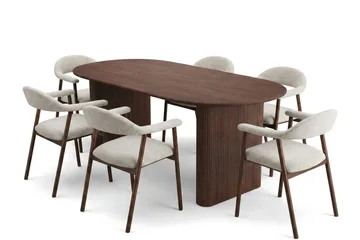 Noira Matgrupp 160-220 cm förlängningsbart i Valnöt med 6 Ronja Matstolar - Sand/Valnöt - Möbler - Bord & matgrupp - Matgrupp