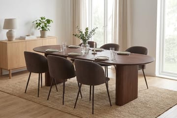 Noira Matgrupp 160-220 cm förlängningsbart med 6 Greya Mastolar - Valnöt - Möbler - Bord & matgrupp - Matgrupp